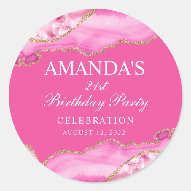 Redonda Pegatina redondo clásico de mármol rosa y oro (Anverso)