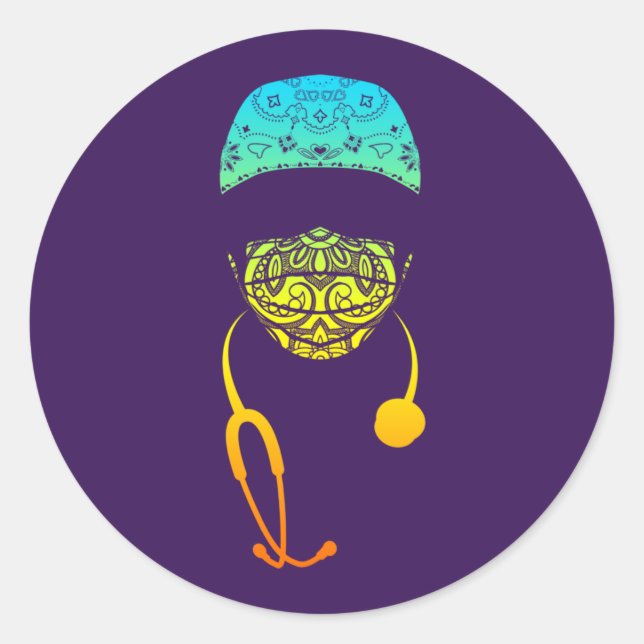 Redonda pegatina redondo clásico de mascarilla machista (Anverso)