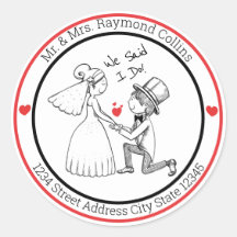 Pegatina redondo clásico de novia y de Groom