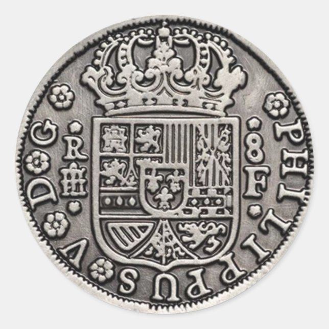 Redonda Pegatina redondo clásico de ocho piezas españolas (Anverso)