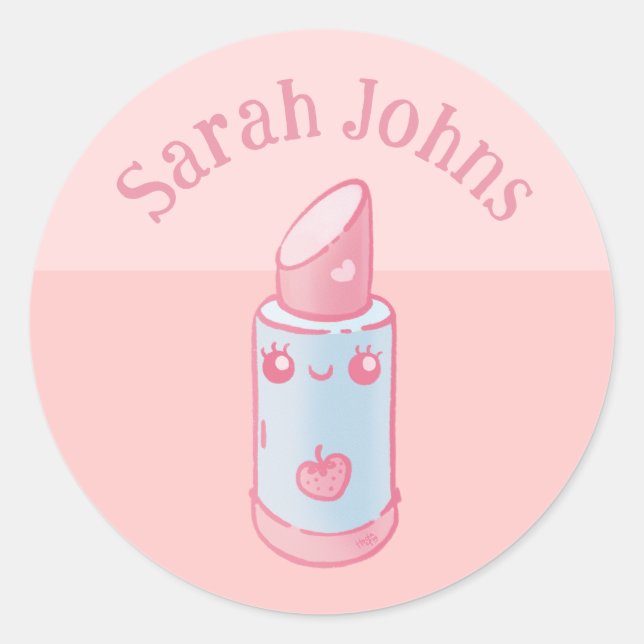 Redonda Pegatina redondo clásico de pintalabios rosados de (Anverso)