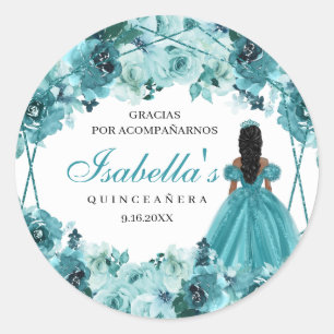 Redonda Pegatina redondo clásico de Quinceanera floral ver