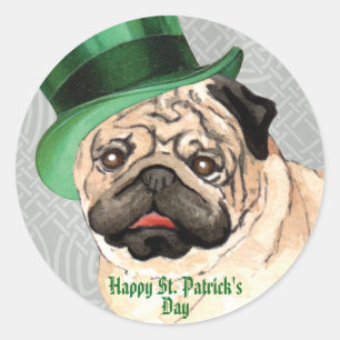Redonda Pegatina redondo clásico de St. Patrick's Day Pug