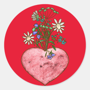 Redonda Pegatina redondo clásico del corazón flamantemente
