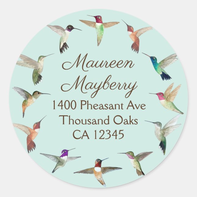 Redonda Pegatina redondo clásico Hummingbirds de Californi (Anverso)