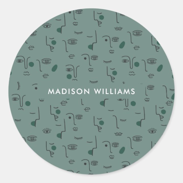 Redonda Pegatina redondo clásico monograma (Anverso)