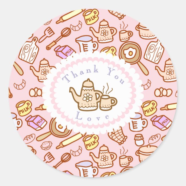 Redonda Pegatina redondo clásico rosado de cucharadilla de (Anverso)