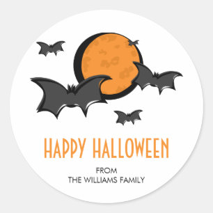 Redonda Pegatina redondo de Bats and Moon Halloween
