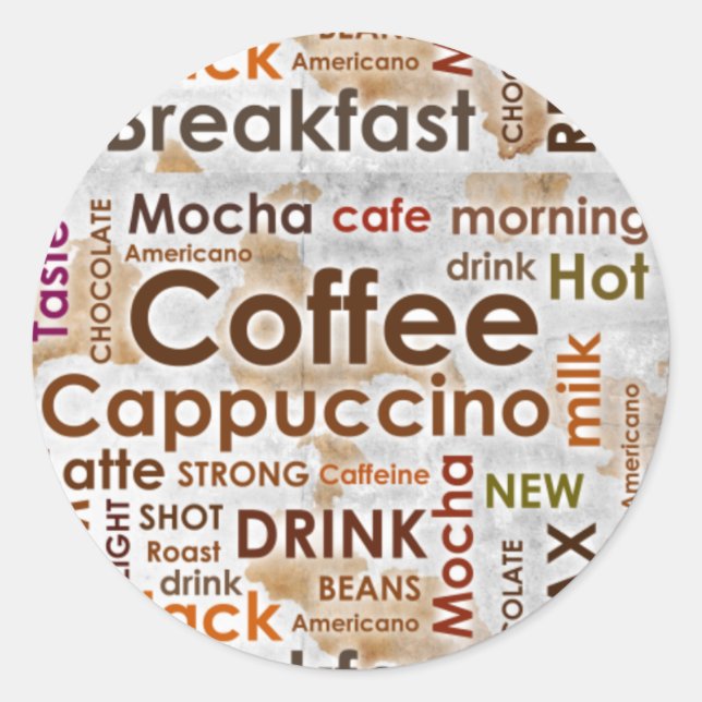 Redonda Pegatina redondo de café , 3 pulgadas (hoja de 6) (Anverso)