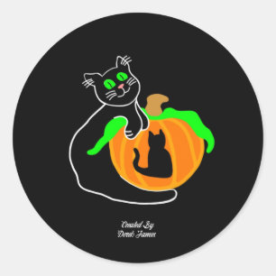 Redonda Pegatina redondo de calabaza para gato negro