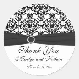 Redonda Pegatina redondo de Damask negro y blanco de 3"