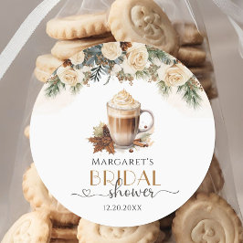 Redonda Pegatina redondo de ducha de novia con café floral