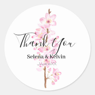 Redonda Pegatina redondo de flores de cerezo rosa