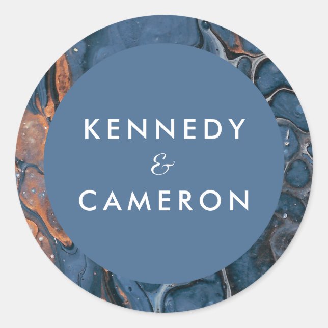 Redonda Pegatina redondo de mármol azul pintado a mano (Anverso)