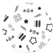 Pegatina redondo de patinaje en blanco y negro