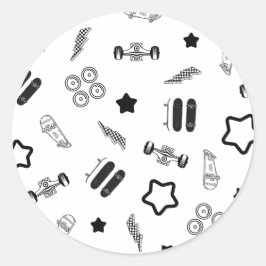 Redonda Pegatina redondo de patinaje en blanco y negro