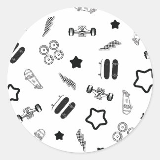 Redonda Pegatina redondo de patinaje en blanco y negro