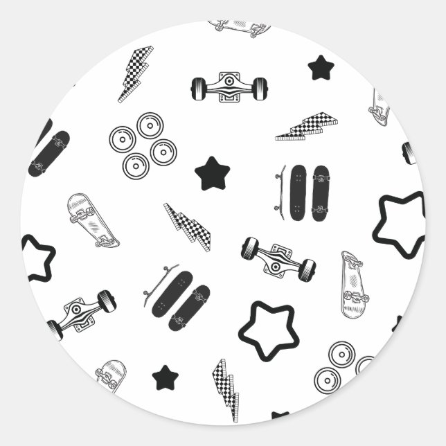 Redonda Pegatina redondo de patinaje en blanco y negro (Anverso)