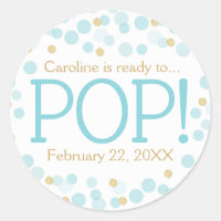 Pegatina redondo de puntos de oro azul Baby Shower