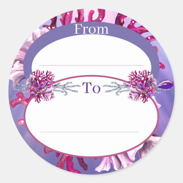 Redonda Pegatina redondo de Sirena marina morada (Anverso)