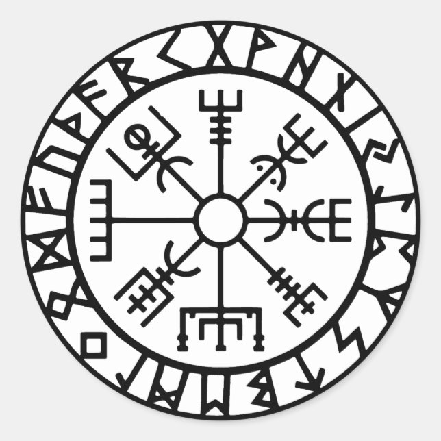 Redonda Pegatina redondo de Vegvisir (Viking Compass) (Anverso)