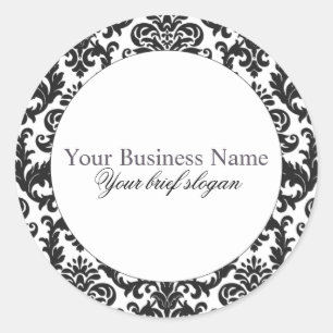 Redonda Pegatina redondo del damasco negro elegante de