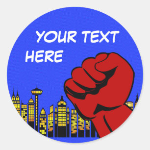 Redonda Pegatina redondo del superhéroe - muchacho de la