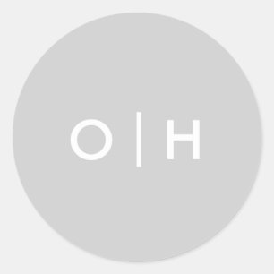 Redonda Pegatina redondo gris simple   iniciales/monograma