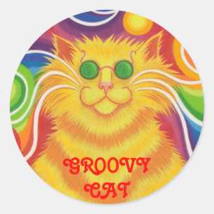 Redonda Pegatina redondo "Groovy Cat", un gatito de felino