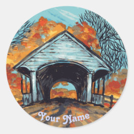 Redonda Pegatina redondo puente cubierto de otoño