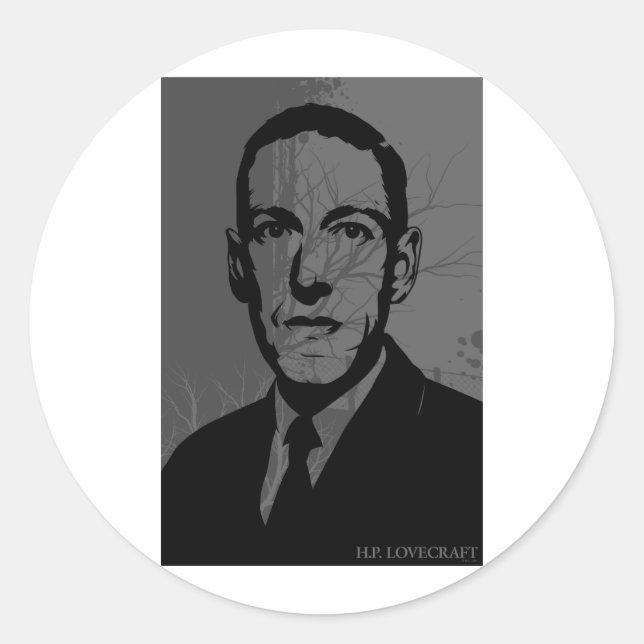 Redonda PEGATINA retrato de HP Lovecraft (Anverso)