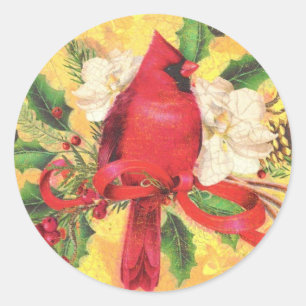 Redonda Pegatina retro del cardenal del navidad