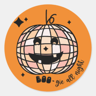 Redonda Pegatina Retro Disco Calabaza Halloween