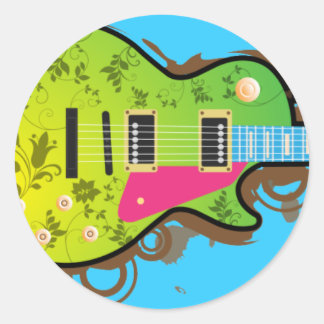 Redonda Pegatina retro - guitarra