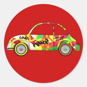 Redonda Pegatina Retro Love Peace Retro Coche de los años 