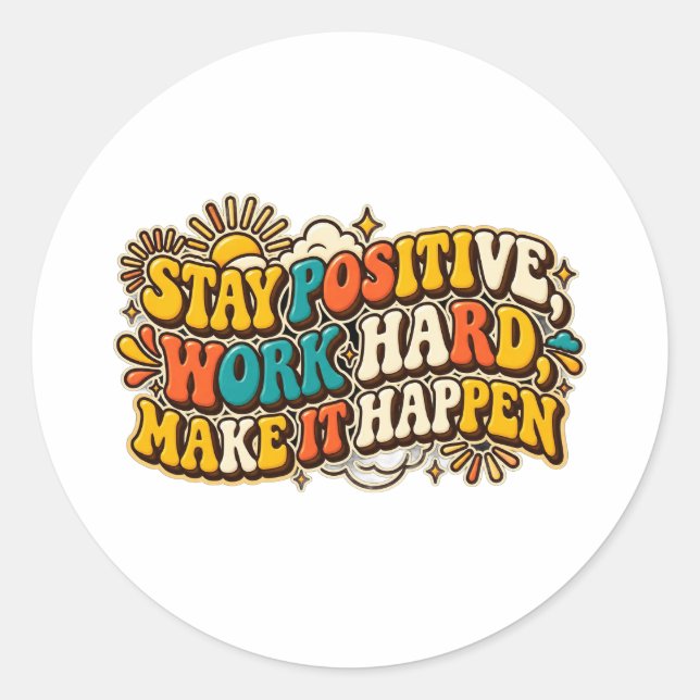 Redonda Pegatina Retro Mantén la Positividad (Anverso)
