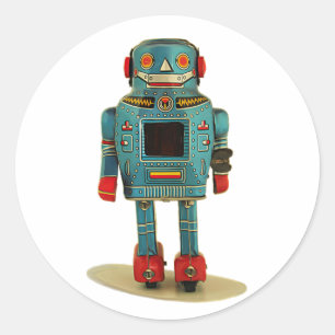 REDONDA PEGATINA RETRO ROBOT.