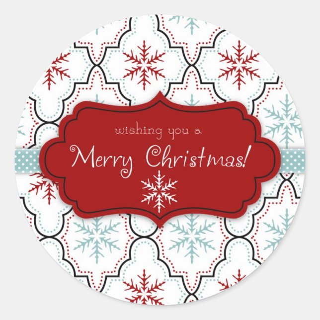 Redonda Pegatina Retro Snowflakes 2 (Anverso)