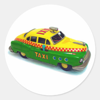 REDONDA PEGATINA RETRO TOY TAXI CAB