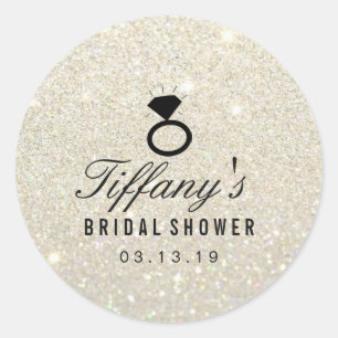 Redonda Pegatina - Ring Bridal Shower Purpurina Oro Blanco