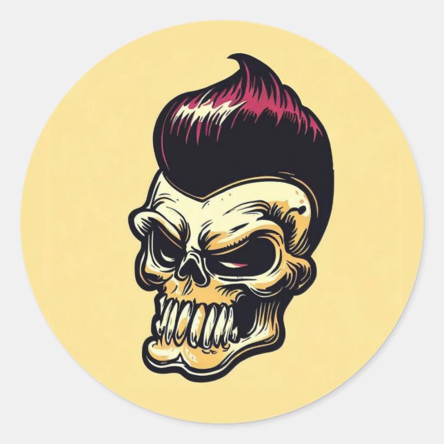 Redonda pegatina 'ROCKABILLY SKULL' (Anverso)