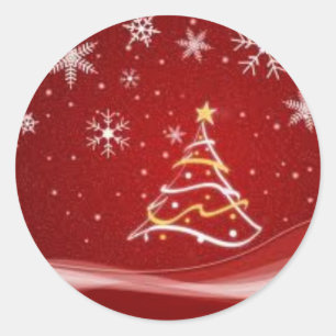 Redonda Pegatina rojo del árbol de navidad