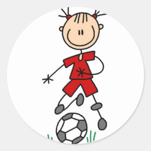 Redonda Pegatina rojo del fútbol de los chicas