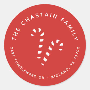 Redonda Pegatina rojo del remite del navidad del bastón d