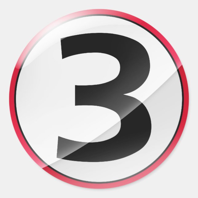 Redonda Pegatina rojo número 3 (Anverso)