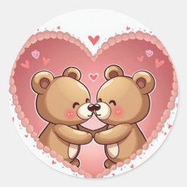 Redonda Pegatina Romántico de Corazón de Pareja de Oso