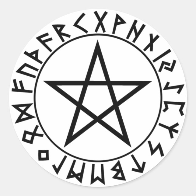 Redonda pegatina ronda Rune Pentacle (Anverso)