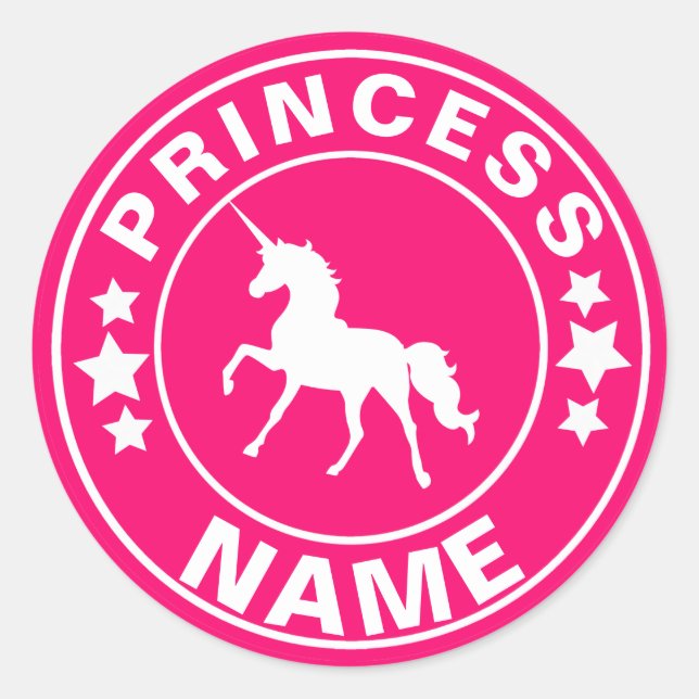 Redonda Pegatina rosa arcoiris de Unicorn Custom Name prin (Anverso)