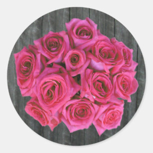 Redonda Pegatina Rosa Caliente Bouquet & Barnwood