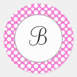 Redonda Pegatina rosa con puntos blancos de polka inicial